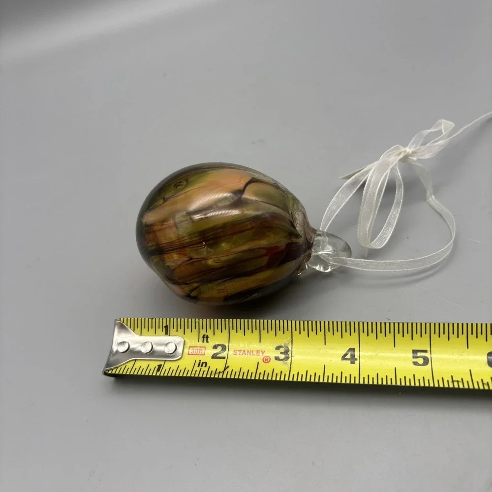 Ornament Hand Blown Art Glass Oval Brown & Amber Swirl‎ Imperfections